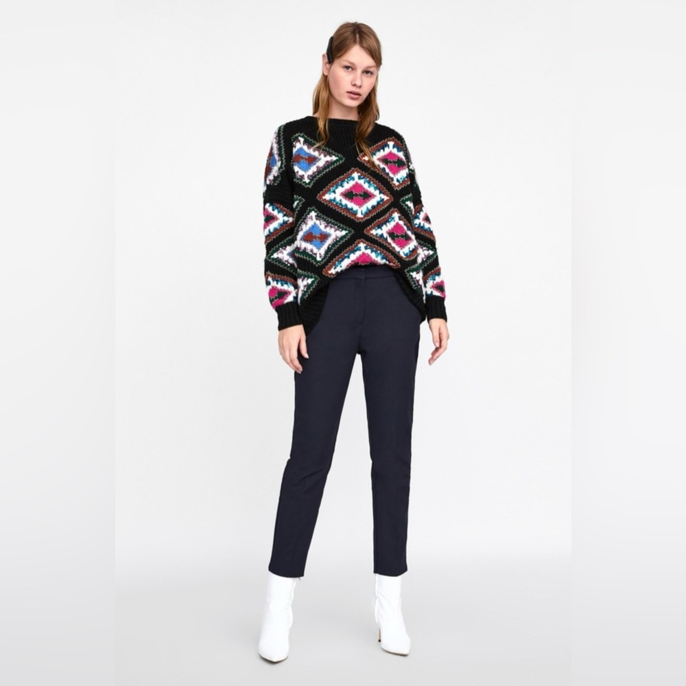 ZARA Pants Cropped Ankle Navy Blue Straight Leg Women’s Size Medium